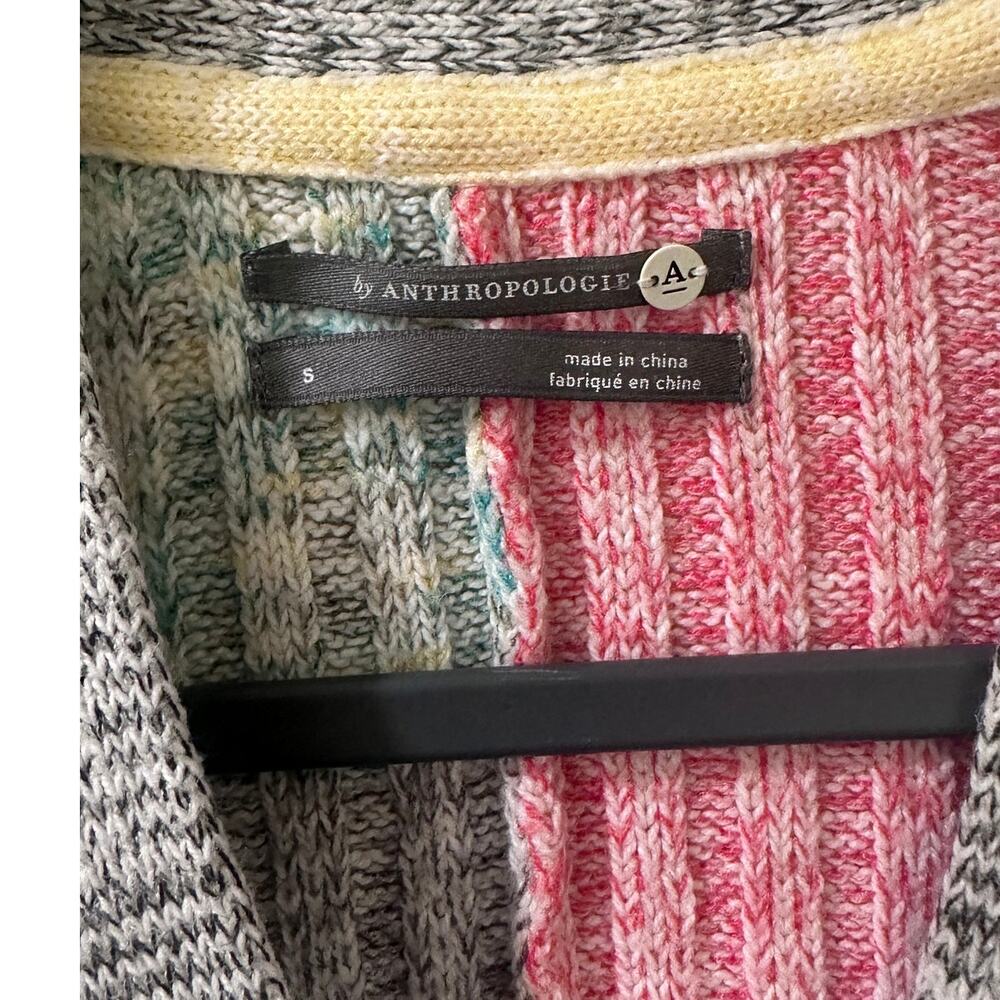 by Anthropologie Patchwork Duster Cardigan Size S Pastel Colorblock Knit Pockets - Picture 3 of 10